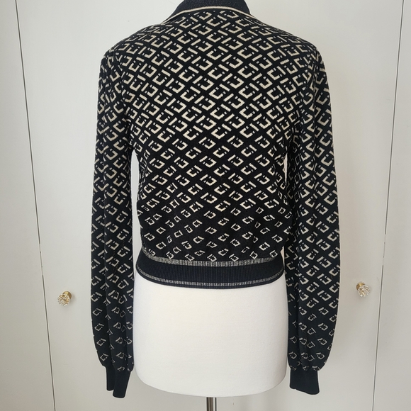 Diane von Furstenberg Duffy Collared V Neck Sweater Black Metallic Geometric Sm - Picture 3 of 12